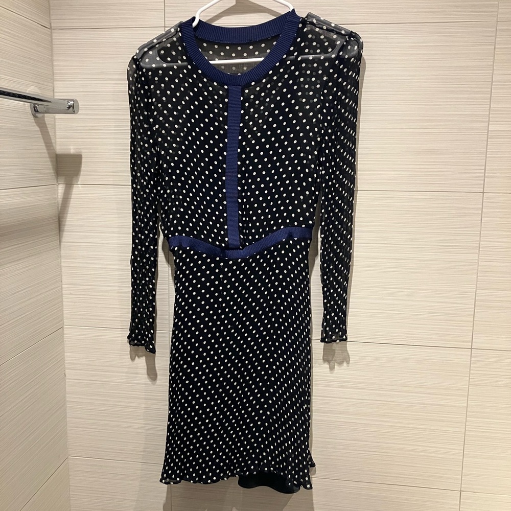 Maje Black and White Polka Dot Long Sleeve Dress